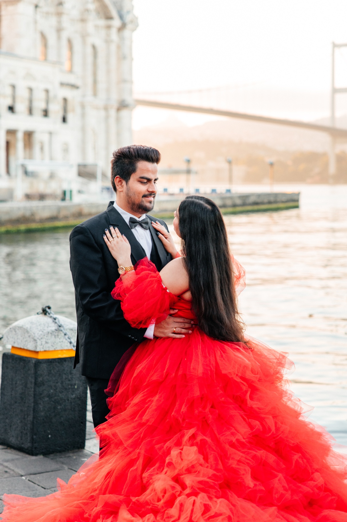 A candid moment by the water